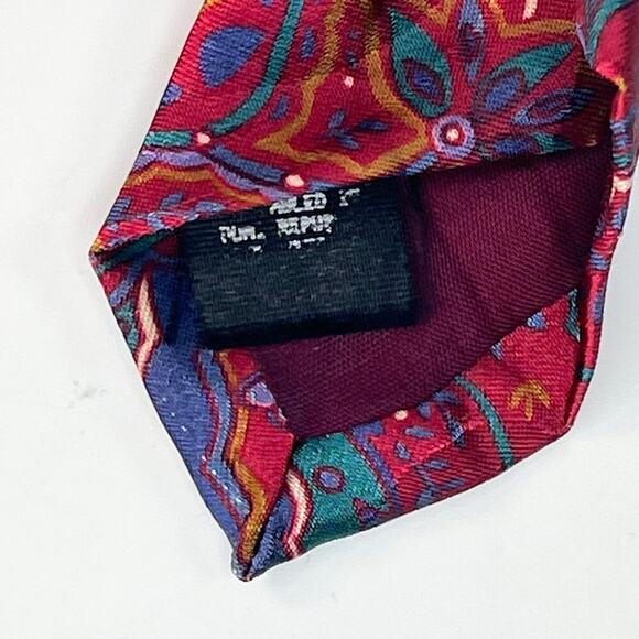 Oleg Cassini Vintage Paisley Print Mens Neck Tie Red Purple Green USA - Picture 7 of 7